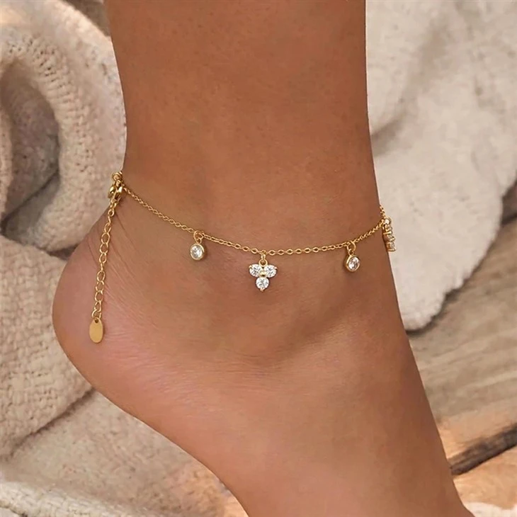 Flower Drop CZ Anklet