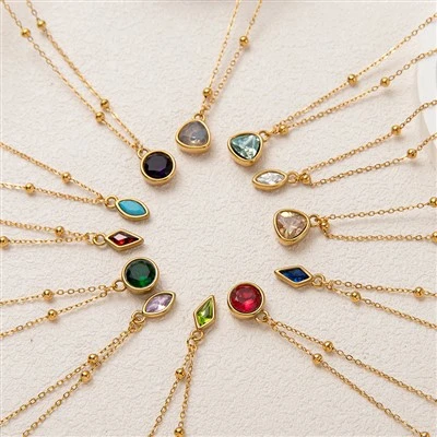 Birthstone Charm Beaded Chain Necklance