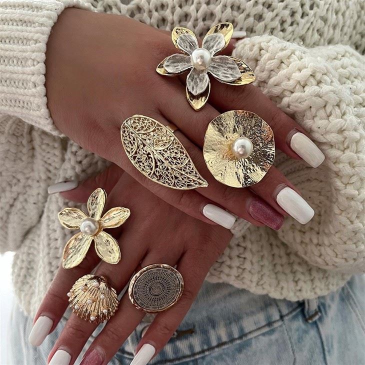 Stainless Steel Flower Ring And Earring